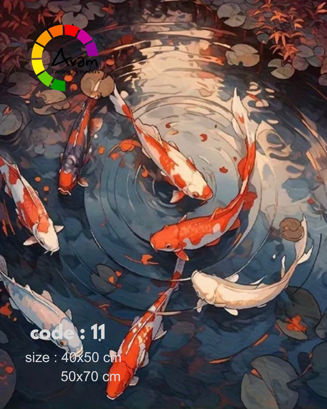 پک نقاشی با اعداد مدل برکه و ماهی کد AV _ 011